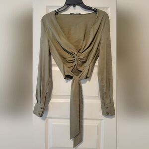 Zara Olive Green Knotted Crop Top
